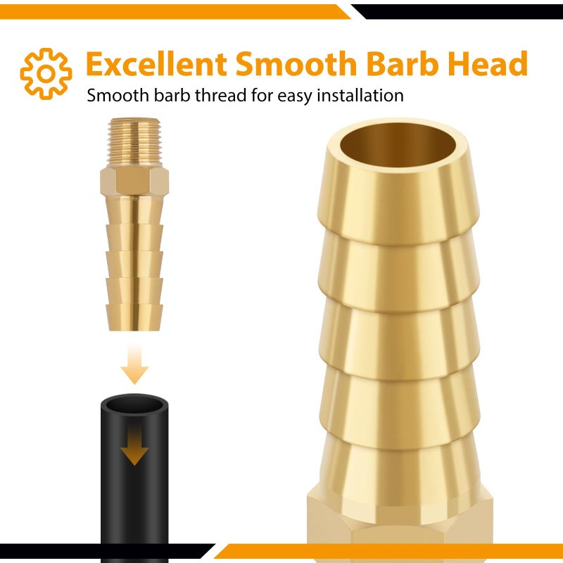 KOOTANS 4pcs Brass Hose Barb Fittings 3/8" Hose Barb to 1/8 NPT Male Thread Air Hose Fittings Brass Quick Coupler Air M Type Adapter Connector Fitting - Image 5